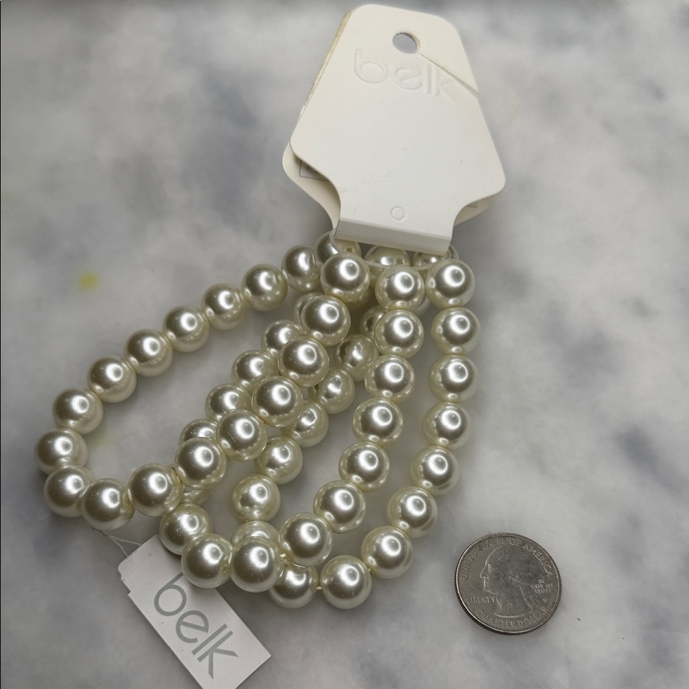 Belk Heavy Ivory Pearl Elastic Bracelet Trio